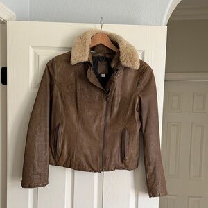 Banana Republic Brown Bomber Jacket with Cream Collar